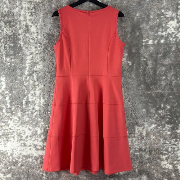 Ann Taylor Size 8 Casual Knee Length Fit Flared Dress Coral Sleeveless Zip - Picture 4 of 9